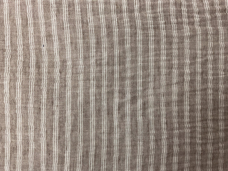 White-Brown Poly Stripe Linen-Like Woven Fabric