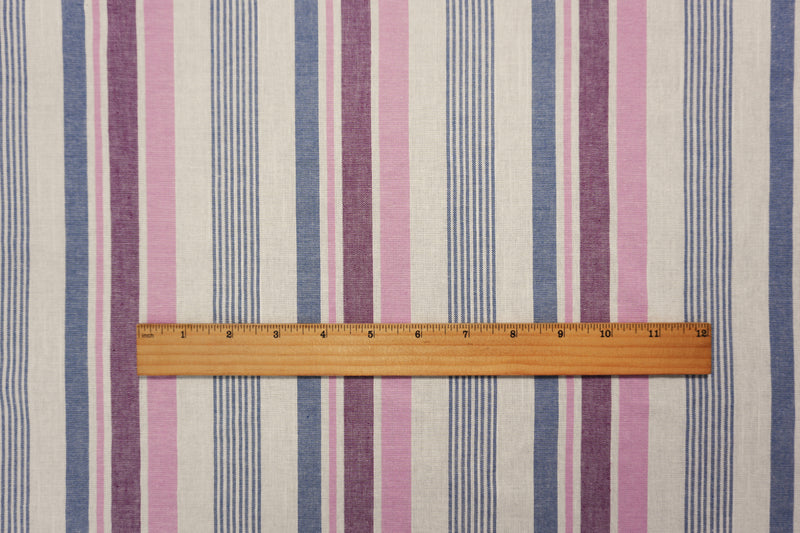 Blue-Pink-White Cotton Stripe Shirting Woven Fabric
