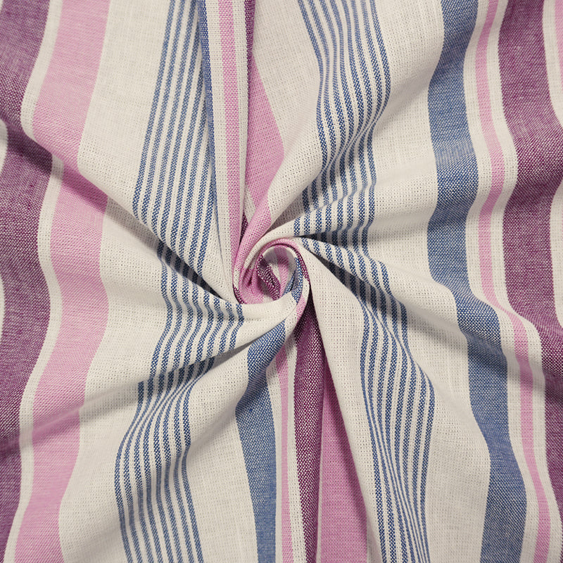 Blue-Pink-White Cotton Stripe Shirting Woven Fabric