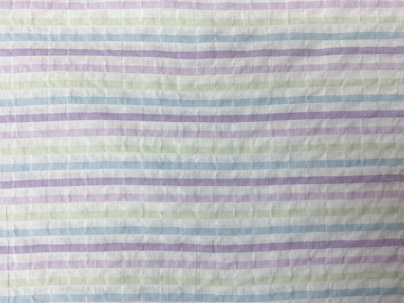 Purple-Blue-Multi Cotton Stripe Seersucker Woven Fabric