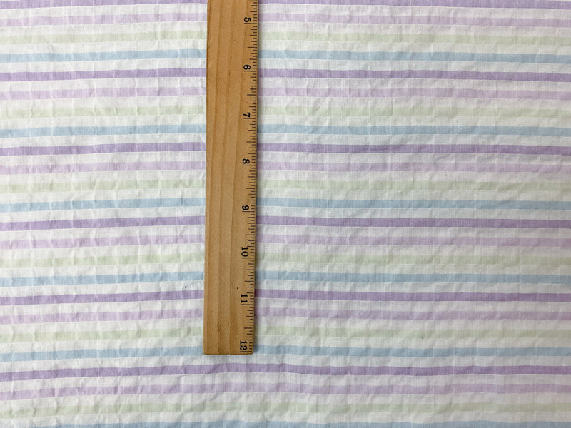 Purple-Blue-Multi Cotton Stripe Seersucker Woven Fabric