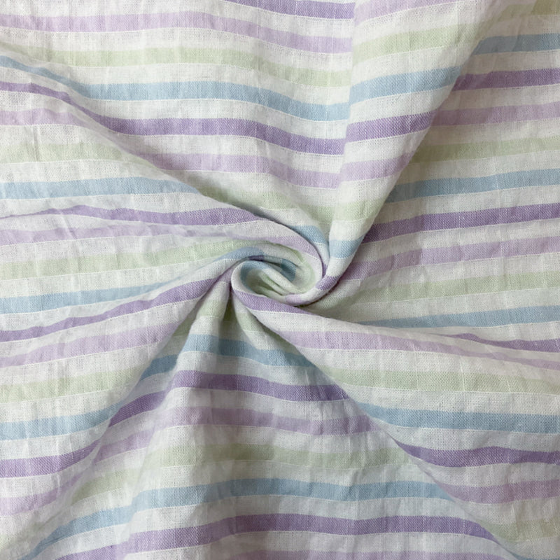 Purple-Blue-Multi Cotton Stripe Seersucker Woven Fabric