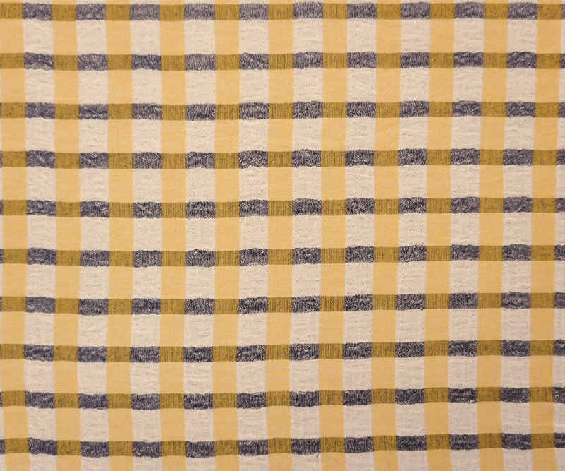 Yellow-White-Navy Cotton Check-Plaid Gauze Woven Fabric