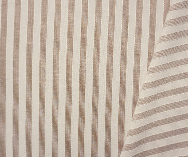 Brown-White Rayon Cotton Stripe Woven Fabric