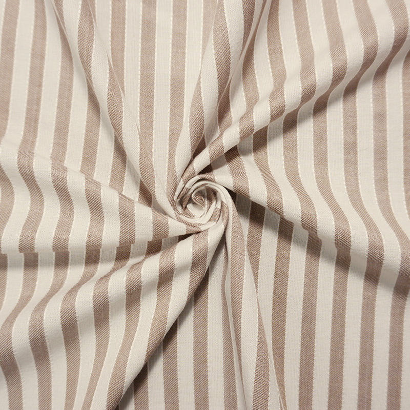 Brown-White Rayon Cotton Stripe Woven Fabric