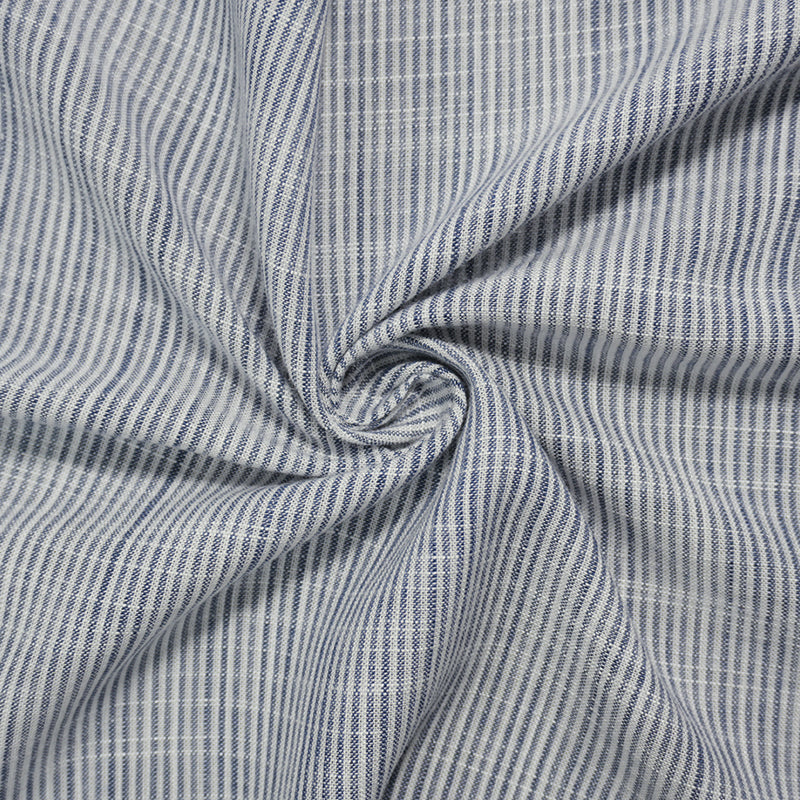 Blue-White Rayon Stripe Slub Shirting Woven Fabric