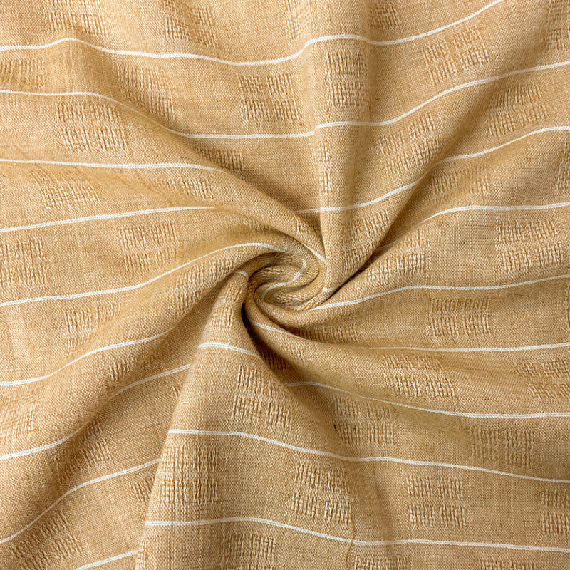 Mustard Yellow-White Poly-Cotton Stripe Dobby Woven Fabric