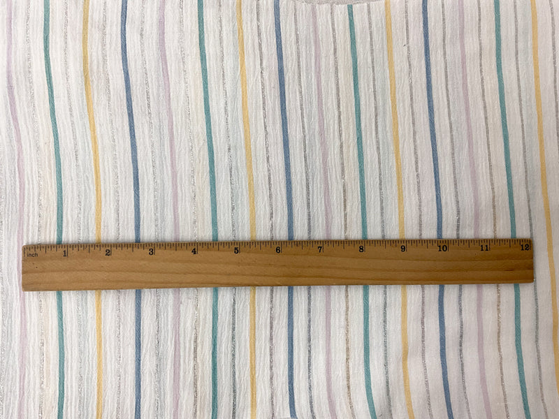 White-Silver-Yellow Cotton Lurex Stripe Crinkled Woven Fabric