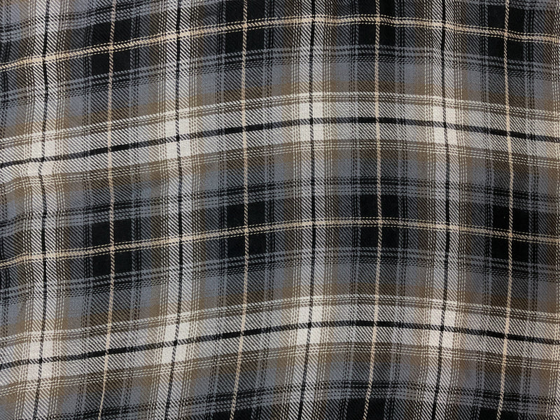 Gray-Brown-Multi Rayon Plaid Twill Woven Fabric