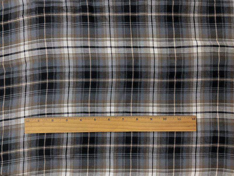 Gray-Brown-Multi Rayon Plaid Twill Woven Fabric