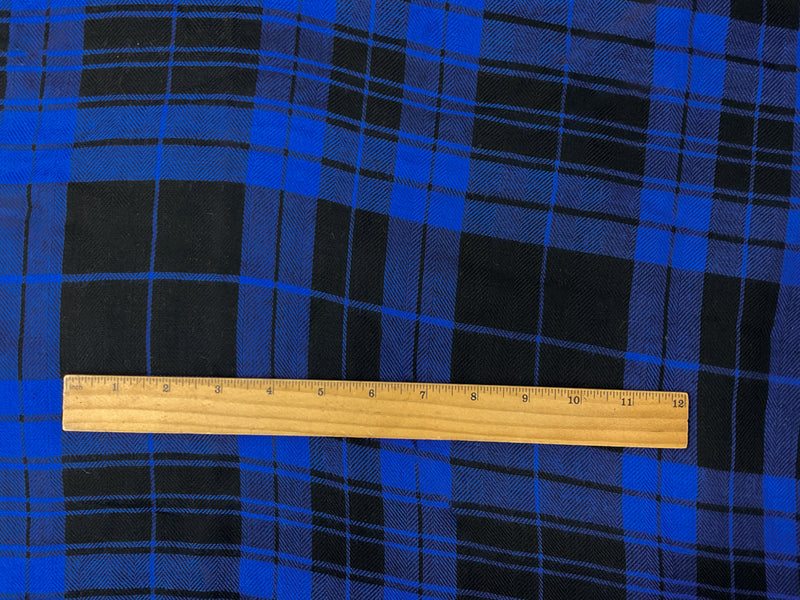 Blue-Black Rayon Plaid Herringbone Twill Woven Fabric