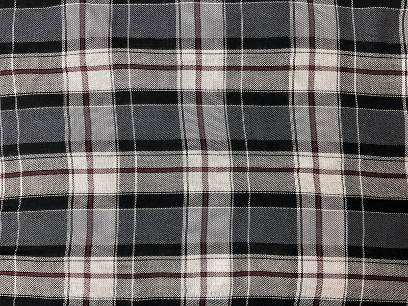White-Red=Black Rayon Plaid Herringbone Twill Woven Fabric