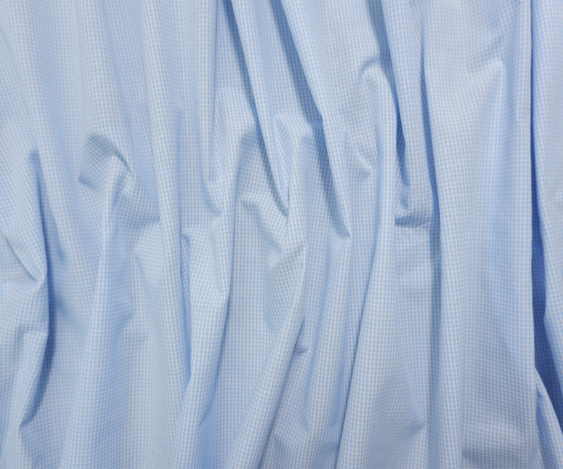 Blue-White Cotton Mini Check Gingham Woven Fabric