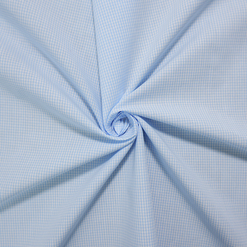 Blue-White Cotton Mini Check Gingham Woven Fabric
