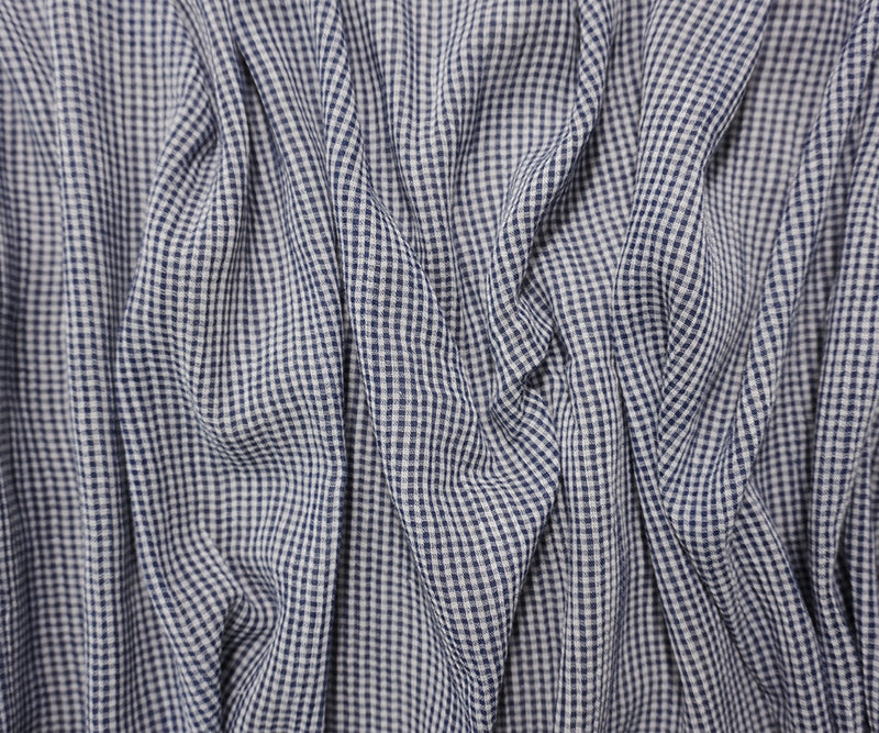 Navy Blue-White Cotton Check Gingham Gauze Woven Fabric