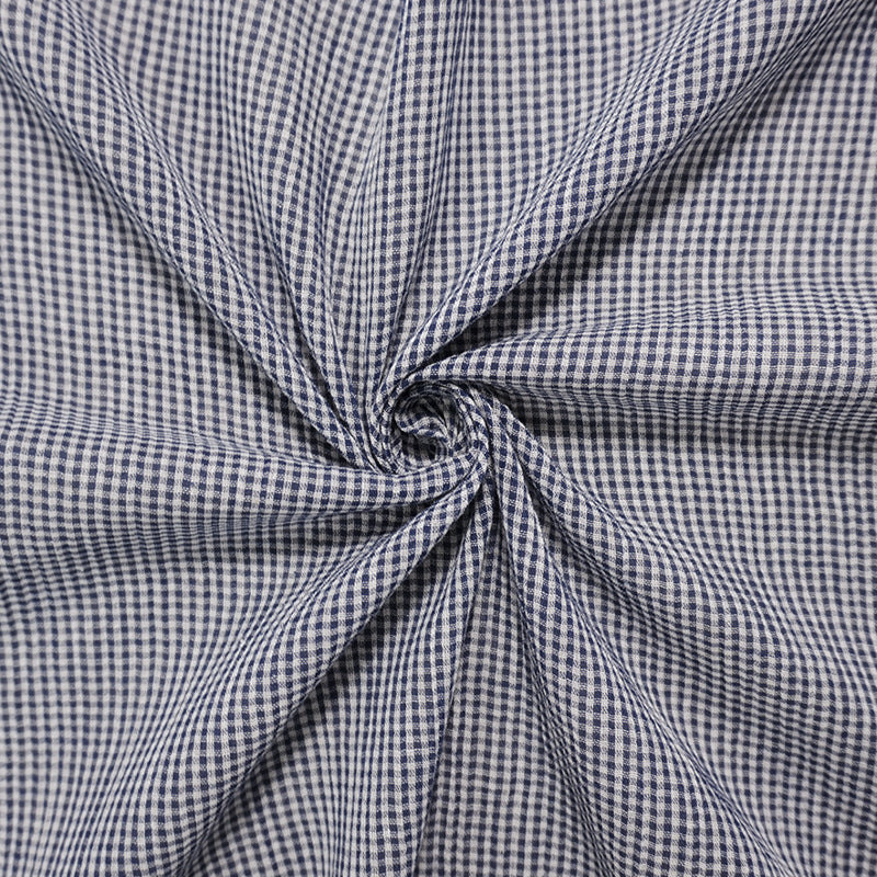 Navy Blue-White Cotton Check Gingham Gauze Woven Fabric