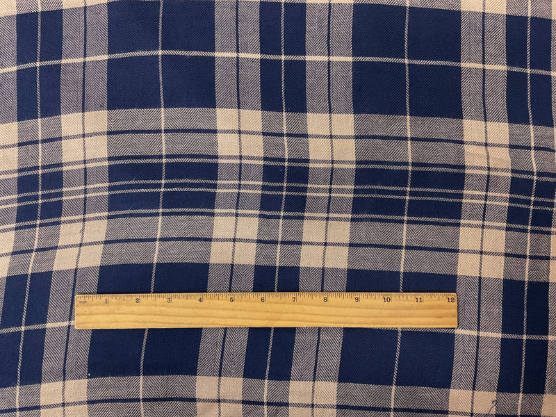 Blue-Beige Rayon Plaid Herringbone Twill Woven Fabric