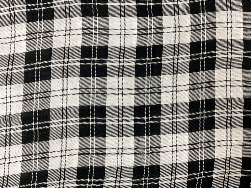 Black-White Rayon Plaid Twill Woven Fabric