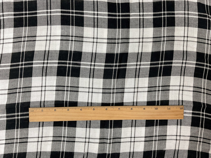Black-White Rayon Plaid Twill Woven Fabric
