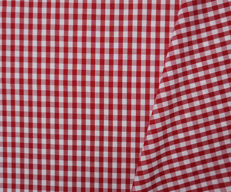 Red-White Cotton Check Gingham Woven Fabric