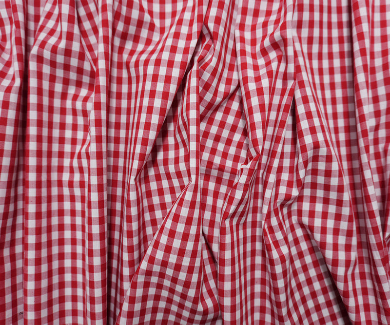 Red-White Cotton Check Gingham Woven Fabric