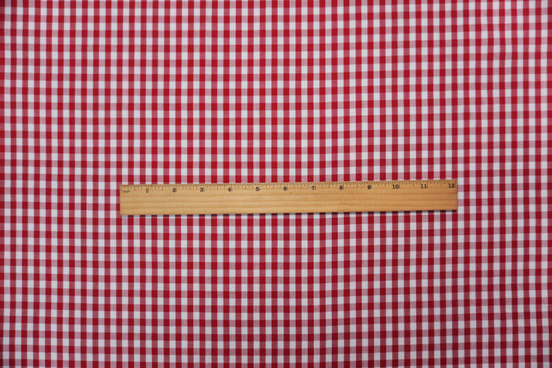 Red-White Cotton Check Gingham Woven Fabric