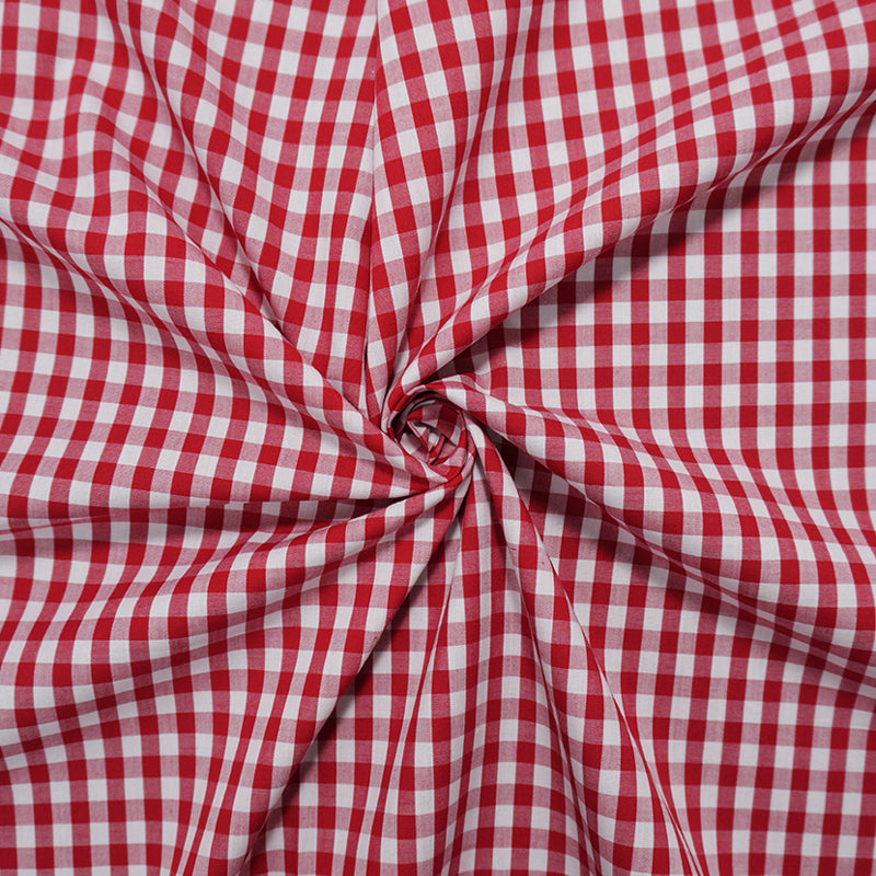 Red-White Cotton Check Gingham Woven Fabric