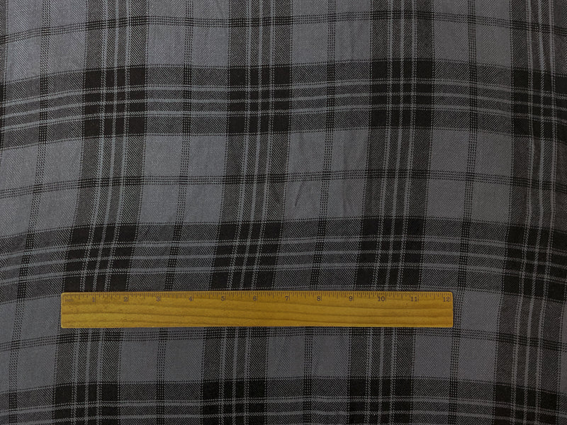 Deep Gray-Black Rayon Plaid Herringbone Twill Woven Fabric