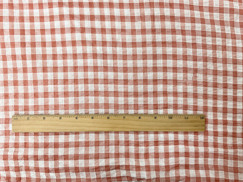 Red-White Cotton Semi-Sheer Gingham Check Woven Fabric