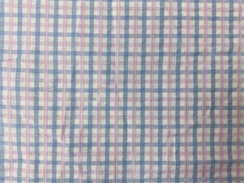 Purple-Gold-Multi Cotton Lurex Check-Plaid Woven Fabric