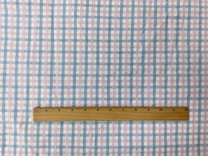 Purple-Gold-Multi Cotton Lurex Check-Plaid Woven Fabric