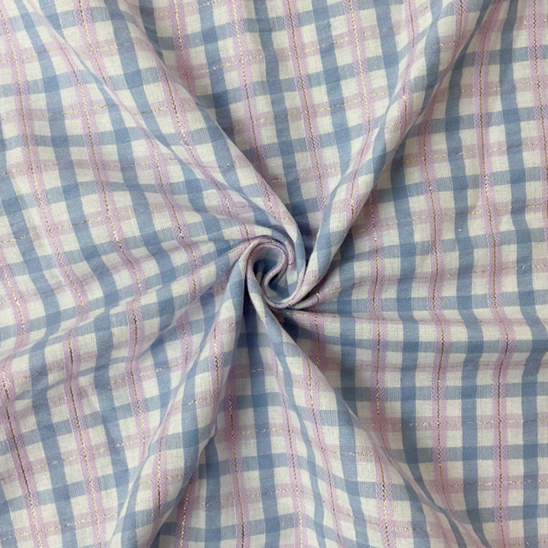 Purple-Gold-Multi Cotton Lurex Check-Plaid Woven Fabric