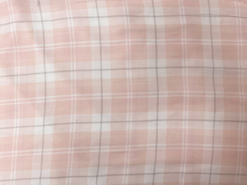 Pink-White Rayon Plaid Twill Woven Fabric