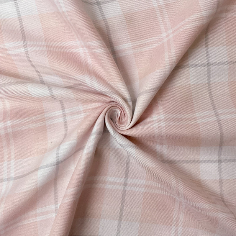 Pink-White Rayon Plaid Twill Woven Fabric
