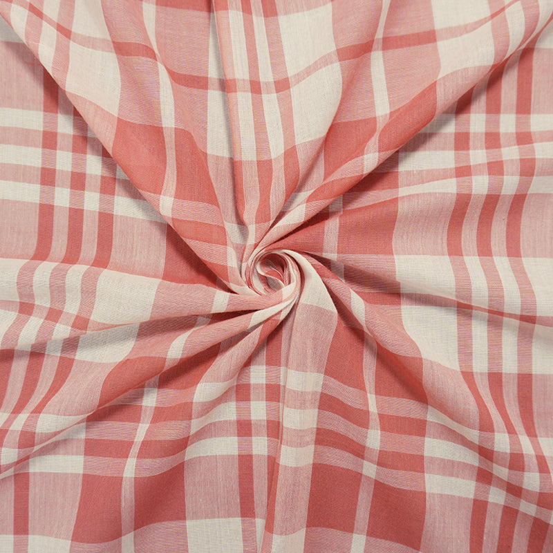 Red-White Cotton Plaid Voile Woven Fabric