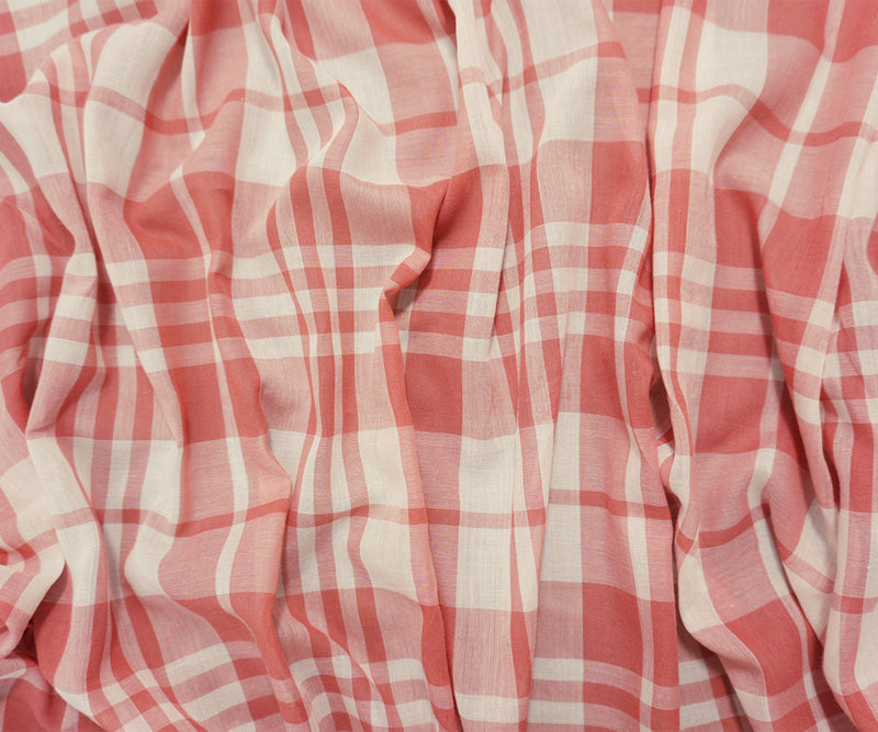Red-White Cotton Plaid Voile Woven Fabric