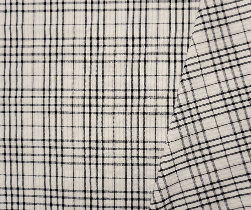 Black-White-Beige Poly Plaid Madras Woven Fabric