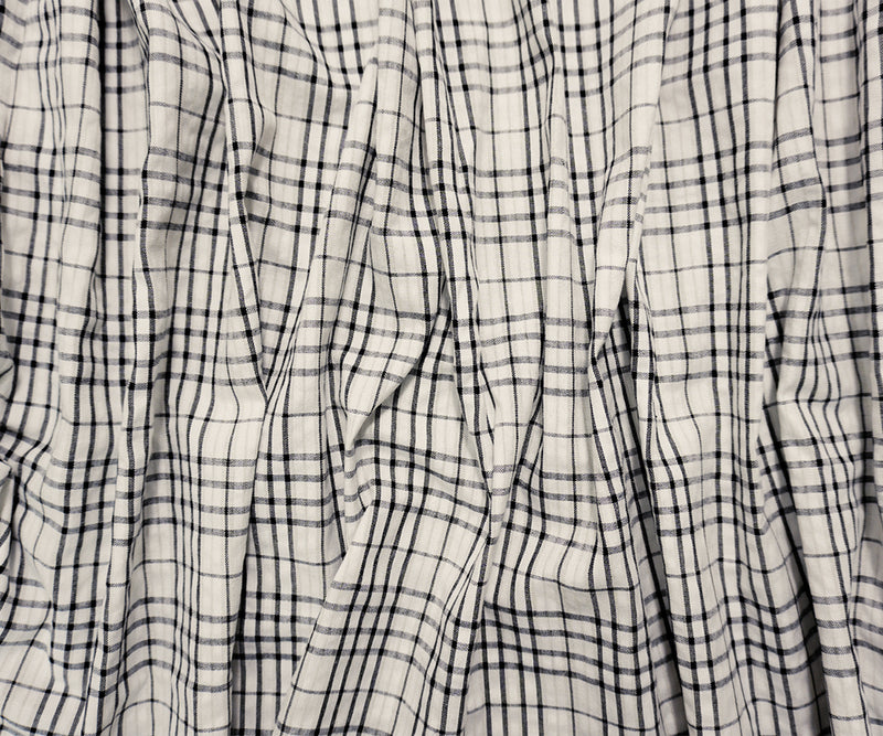 Black-White-Beige Poly Plaid Madras Woven Fabric