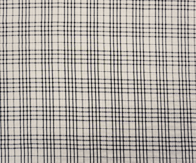 Black-White-Beige Poly Plaid Madras Woven Fabric