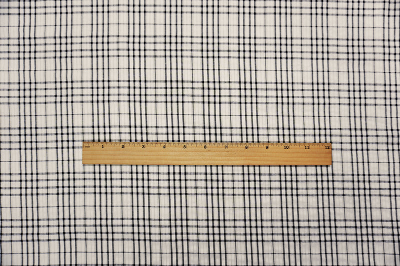 Black-White-Beige Poly Plaid Madras Woven Fabric