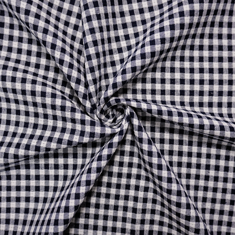 Deep Navy-White Cotton Gingham Check Dobby Woven Fabric