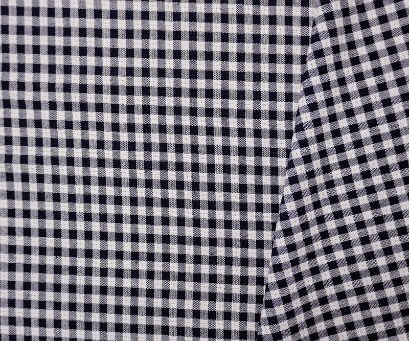 Deep Navy-White Cotton Gingham Check Dobby Woven Fabric