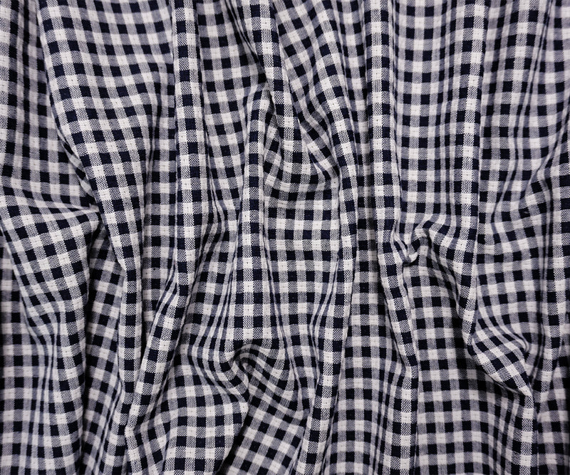 Deep Navy-White Cotton Gingham Check Dobby Woven Fabric