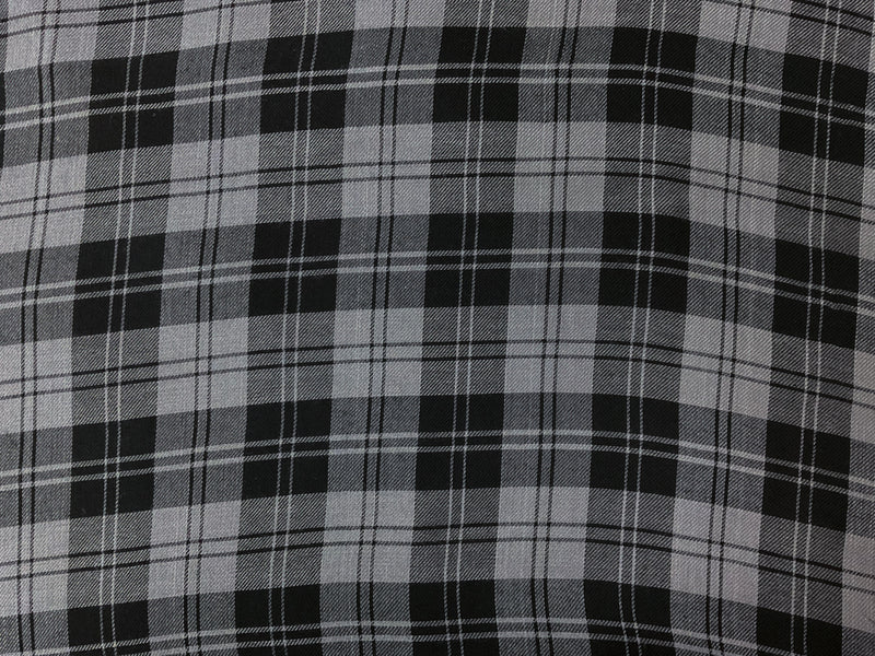 Black-Gray Rayon Plaid Twill Woven Fabric