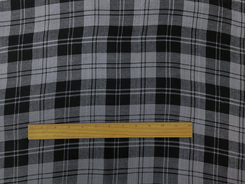 Black-Gray Rayon Plaid Twill Woven Fabric