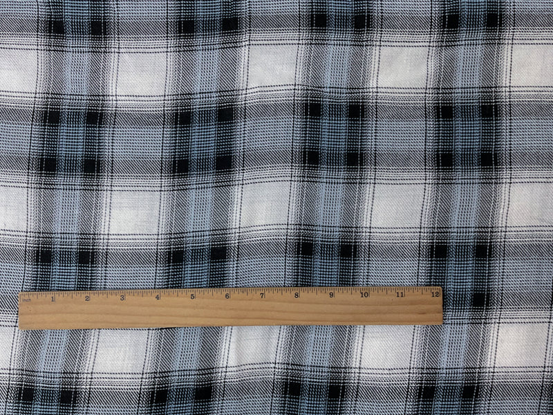 Black-White-Blue Rayon Plaid Twill Woven Fabric