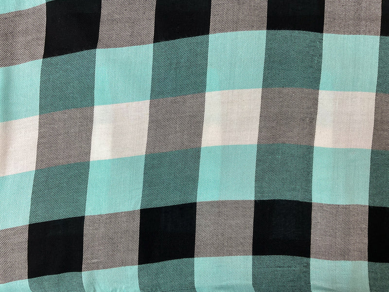 Teal-Black Rayon Check Twill Woven Fabric