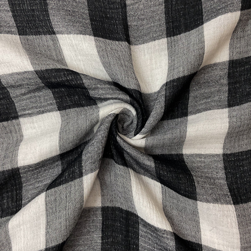 Black-White Cotton-Rayon-Tencel Check Double Gauze Woven Fabric
