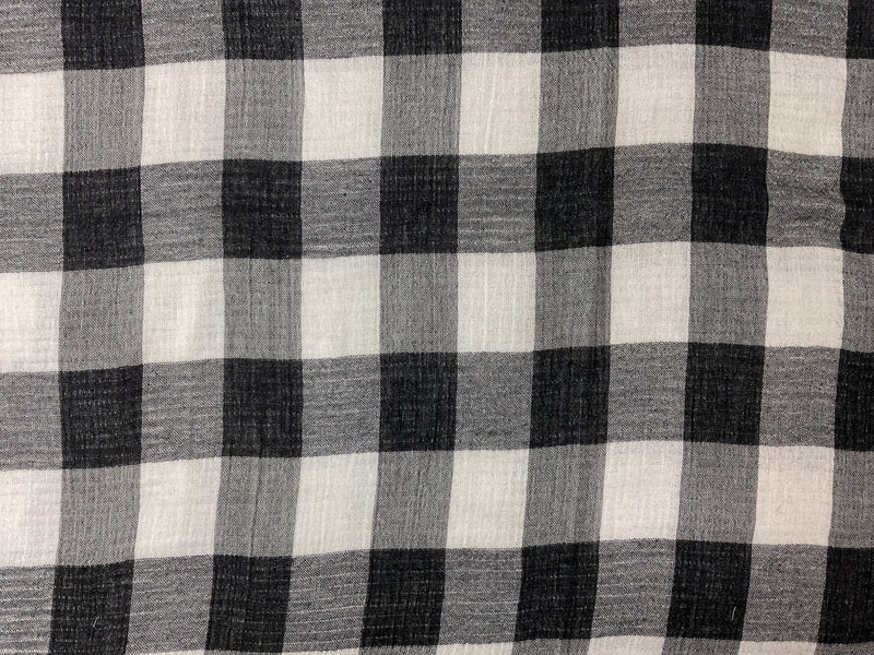 Black-White Cotton-Rayon-Tencel Check Double Gauze Woven Fabric