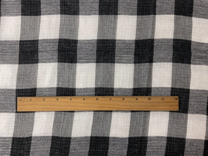 Black-White Cotton-Rayon-Tencel Check Double Gauze Woven Fabric